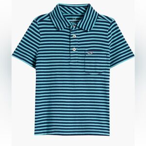 Vineyard Vines Island Turquoise and Navy Stripe Pocket Polo Kids